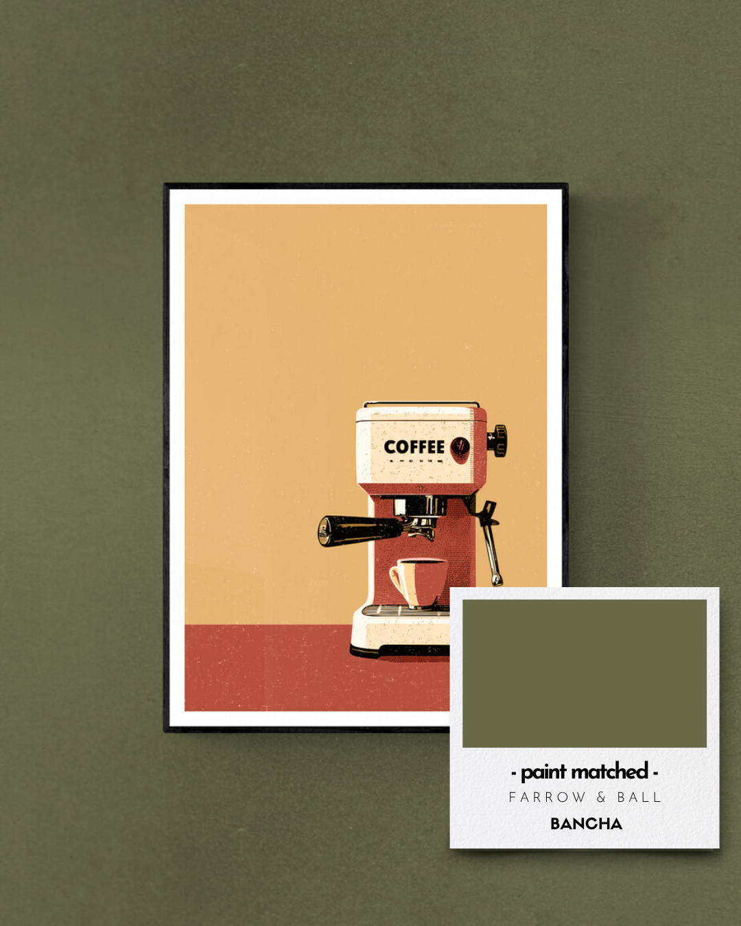 coffee art print, espresso, retro, vintage, kitchen art, retro poster, bancha, greens