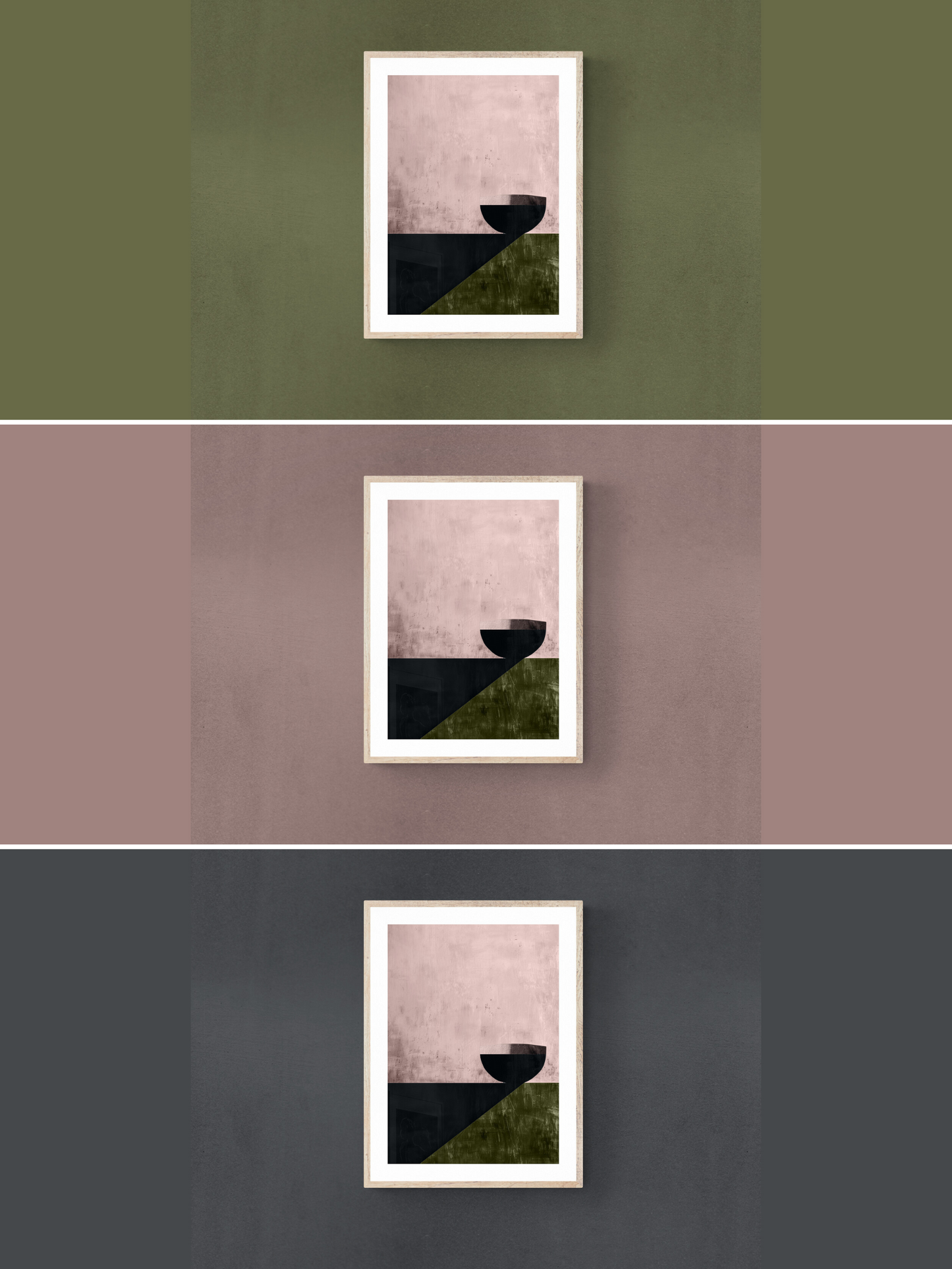 geometric abstract art, green walls, black walls, pink walls