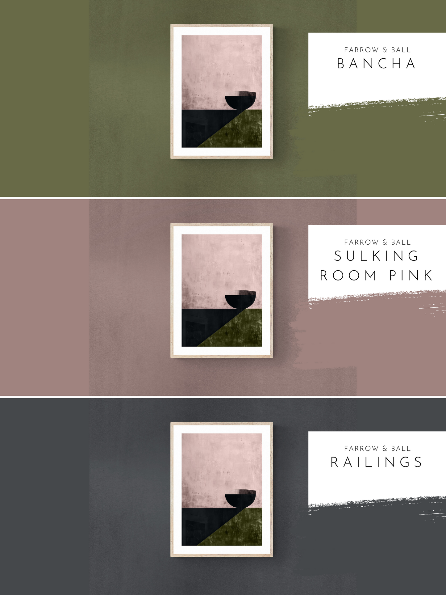 geometric abstract art, green walls, black walls, pink walls, farrow & ball,
