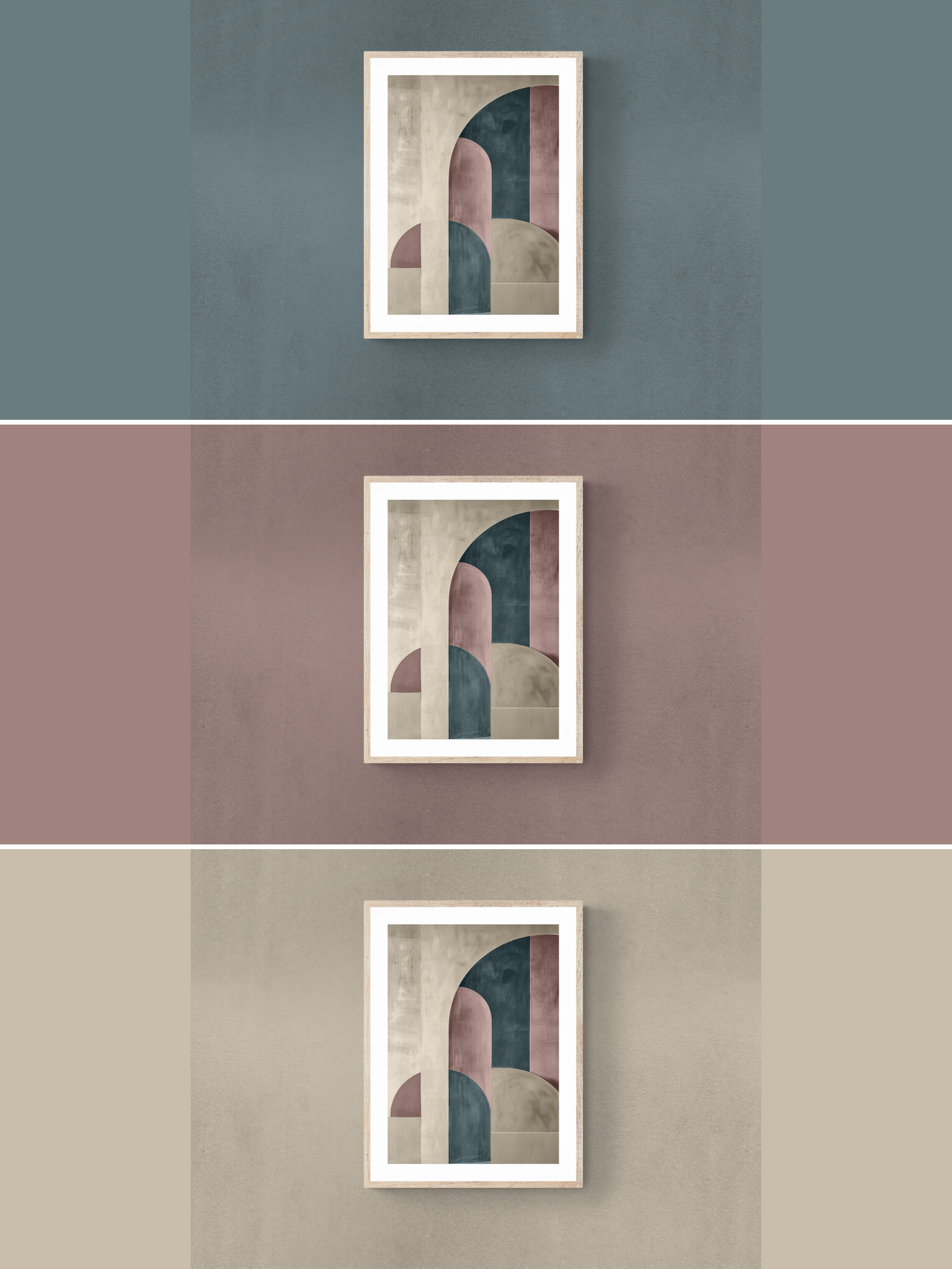 geometric print, pink walls, blue walls, beige walls