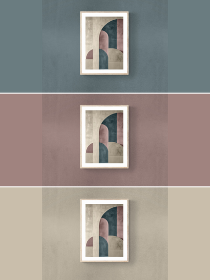 geometric print, pink walls, blue walls, beige walls