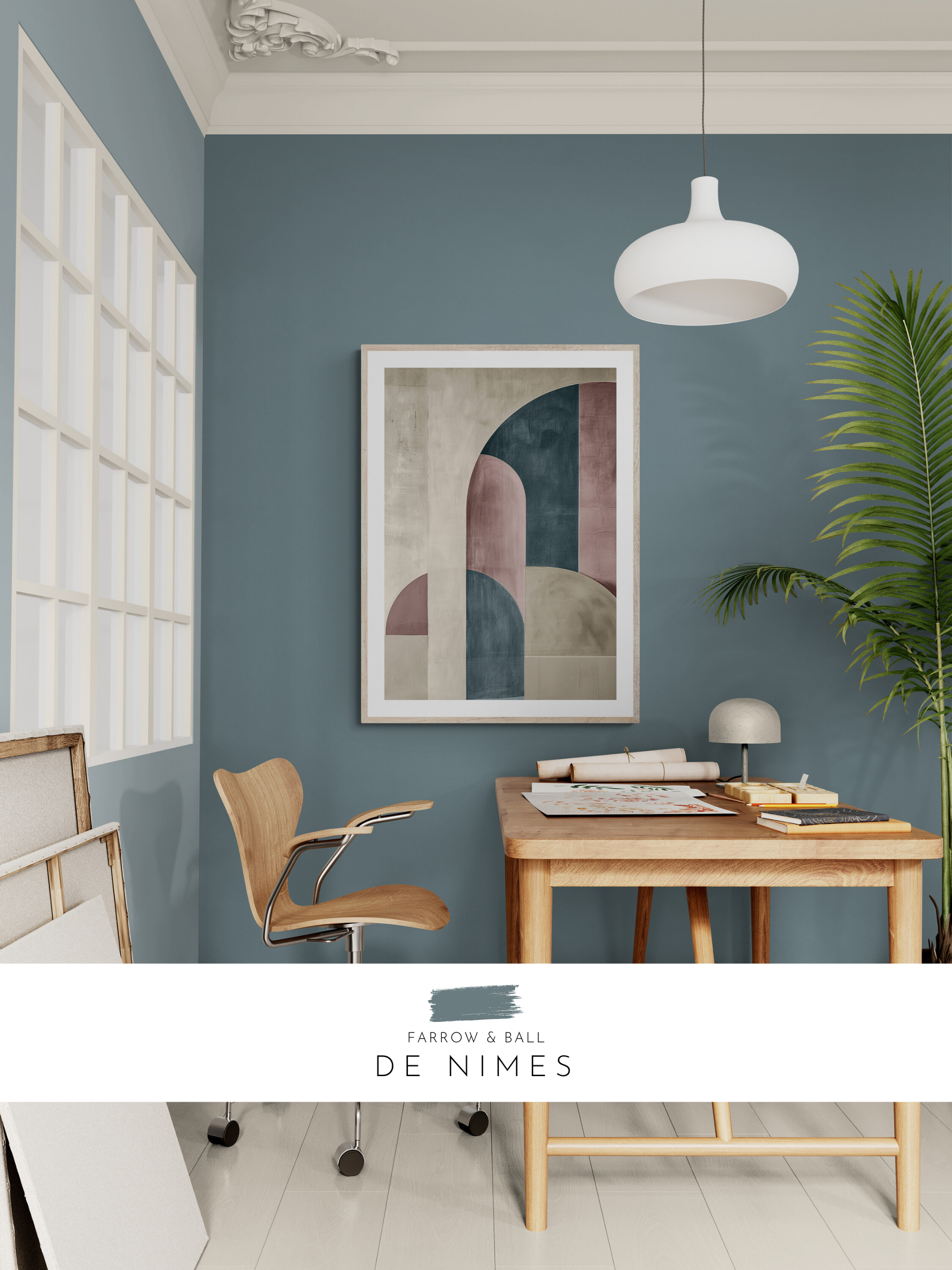 geometric print, modern decor, moody room, bold colours, farrow and ball