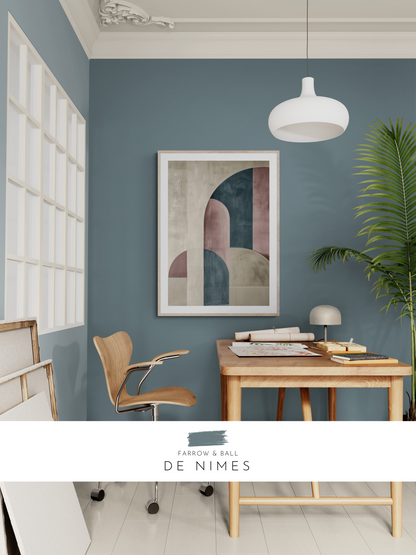 geometric print, modern decor, moody room, bold colours, farrow and ball