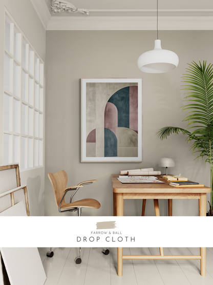 geometric print, modern decor, neutral walls, beige room, farrow and ball, 