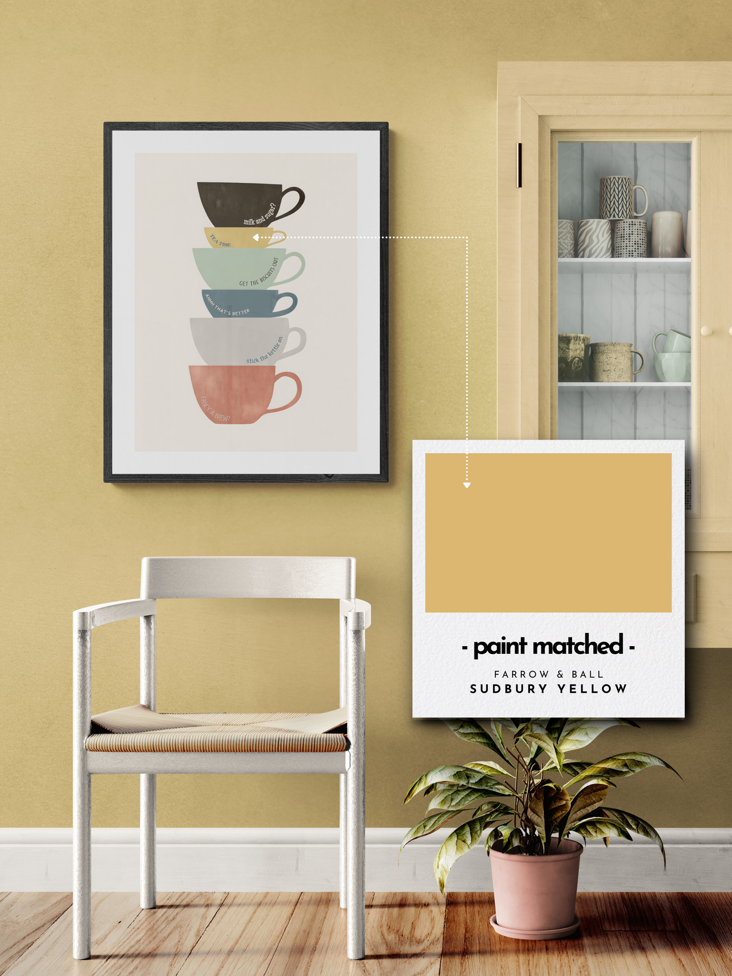 tea poster, quirky kitchen print, tea print, brew poster, farrow and ball, sudbury yellow