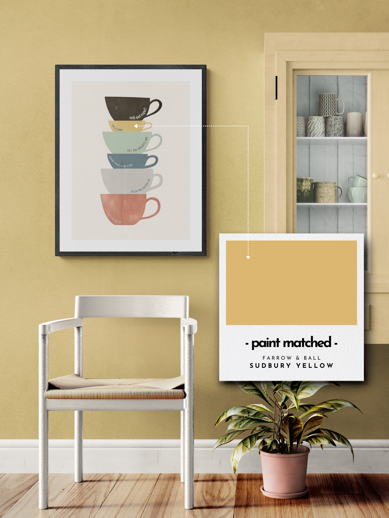 tea poster, quirky kitchen print, tea print, brew poster, farrow and ball, sudbury yellow