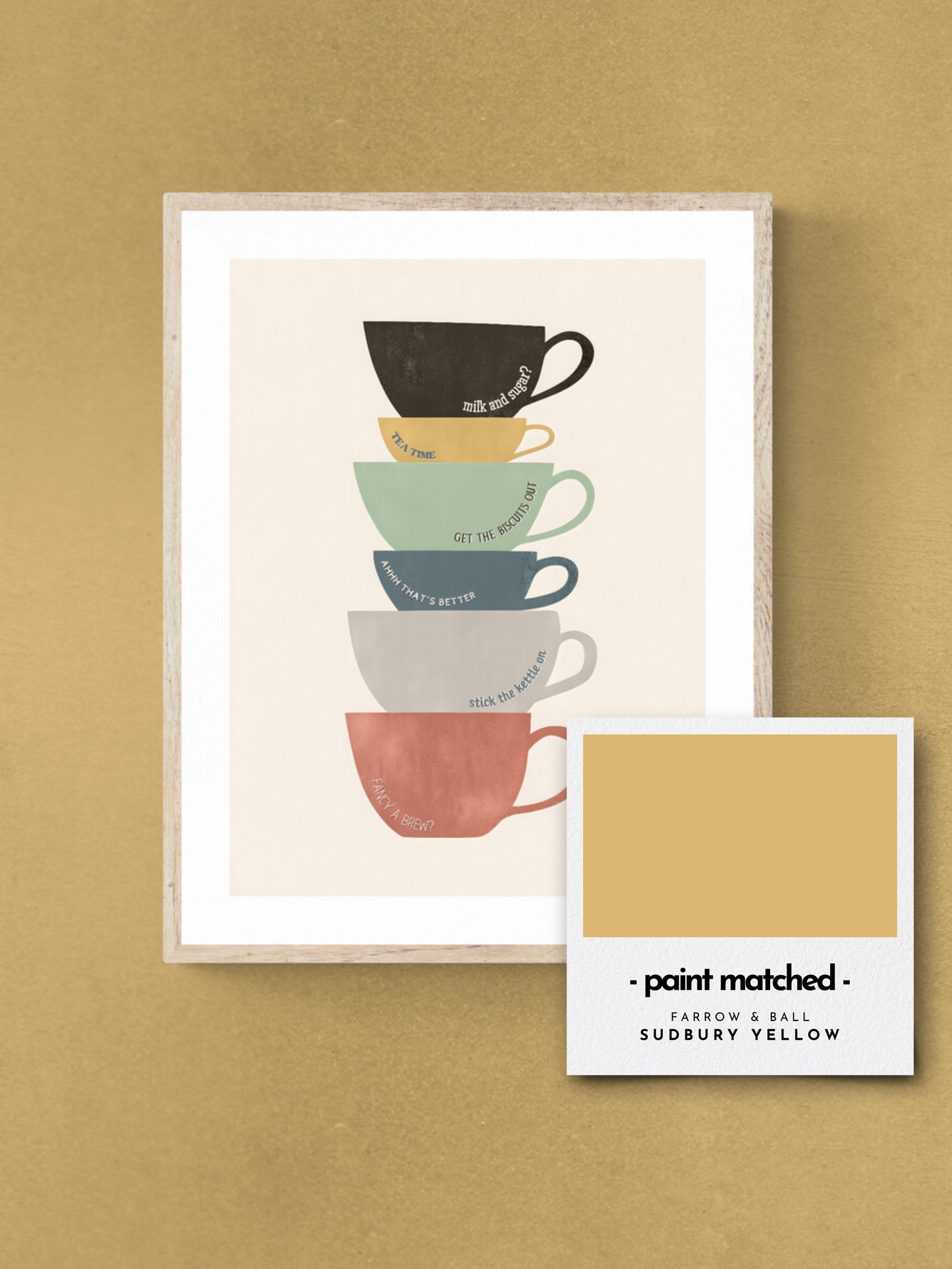 tea poster, quirky kitchen print, tea print, brew poster, farrow and ball, yellows