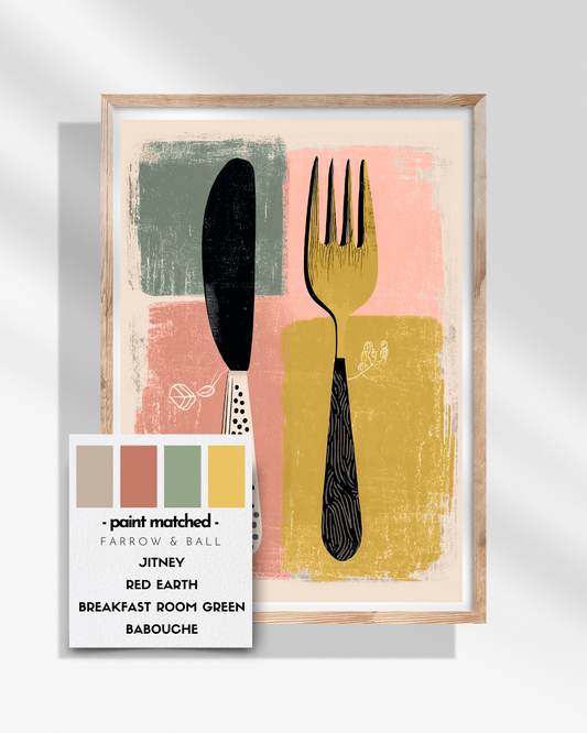 kitchen poster, cutlery, retro, quirky, bold, modern