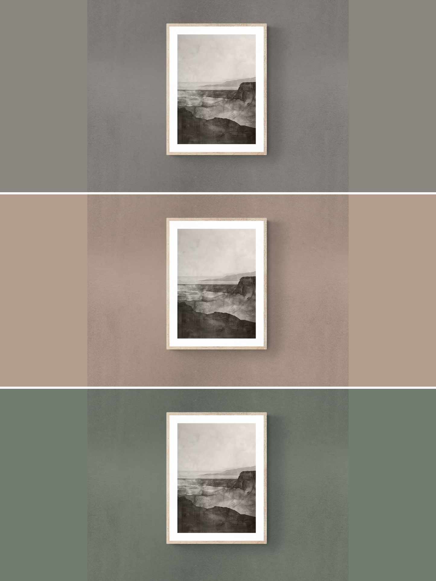 monochrome print, brown walls, grey walls, green walls