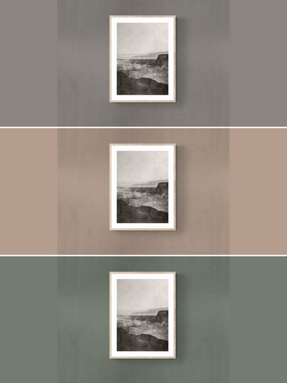 monochrome print, brown walls, grey walls, green walls