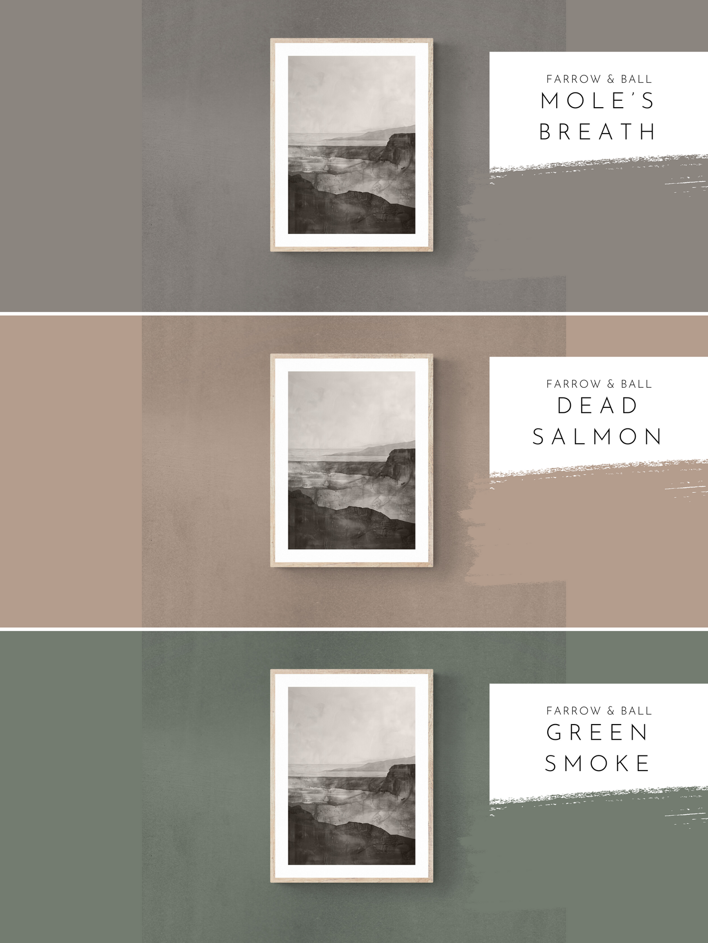 monochrome print, brown walls, grey walls, green walls, farrow & ball, 