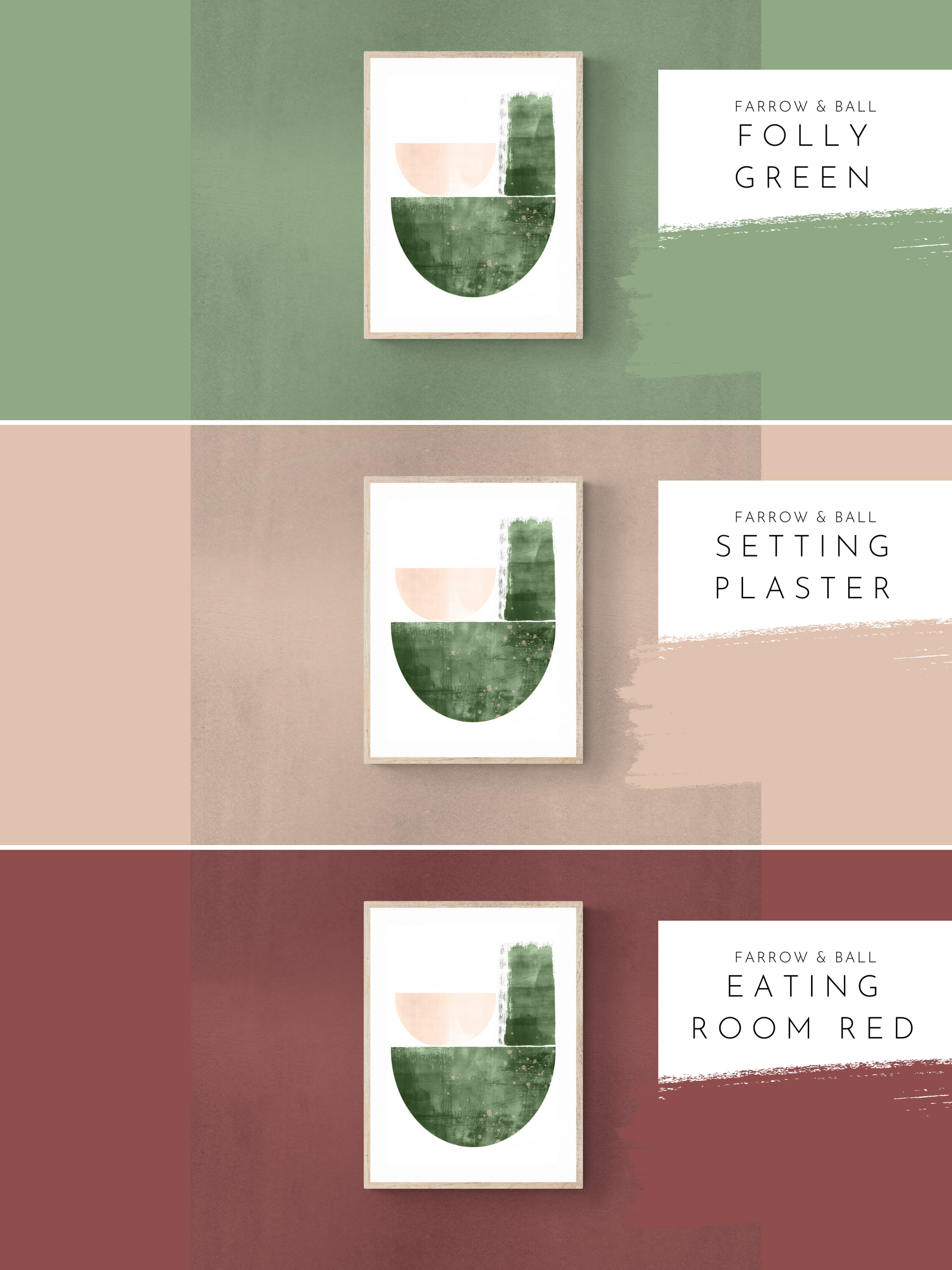 modern wall print, pink walls, green walls, red walls, farrow and ball