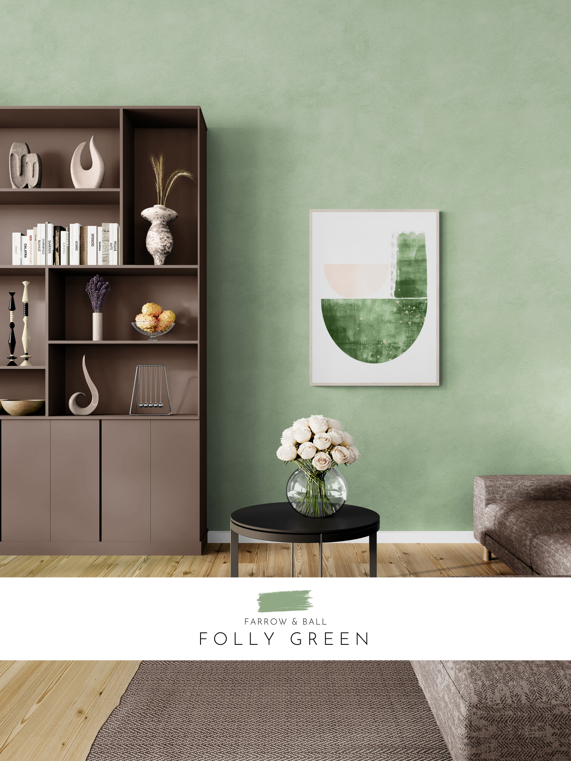 modern wall print, modern lounge, stylish lounge, green decor, green walls, 