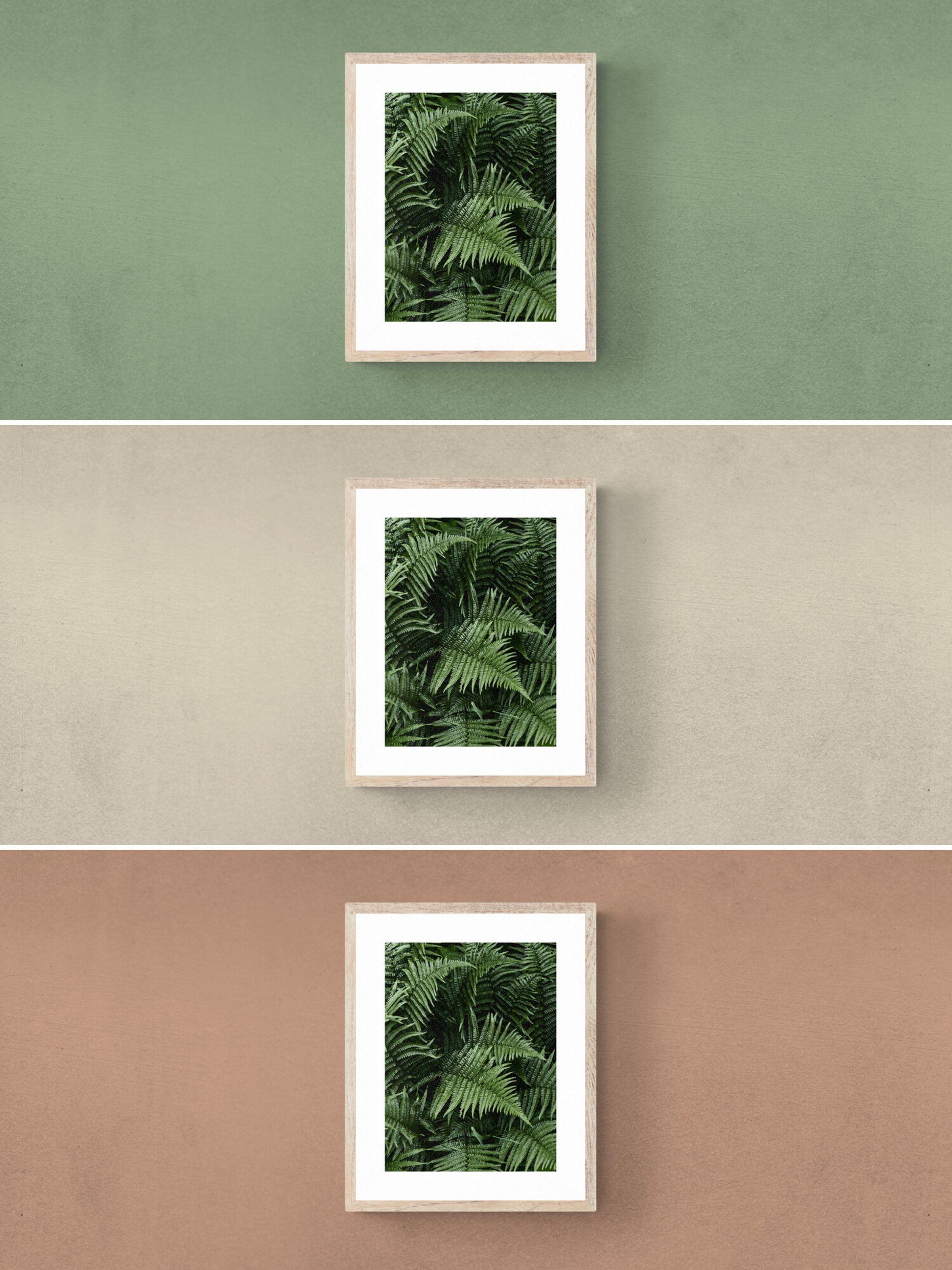fern print, green, beige, cool neutral, red, wall colours