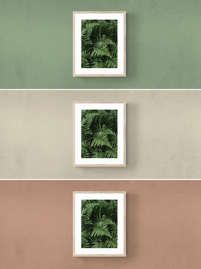 fern print, green, beige, cool neutral, red, wall colours