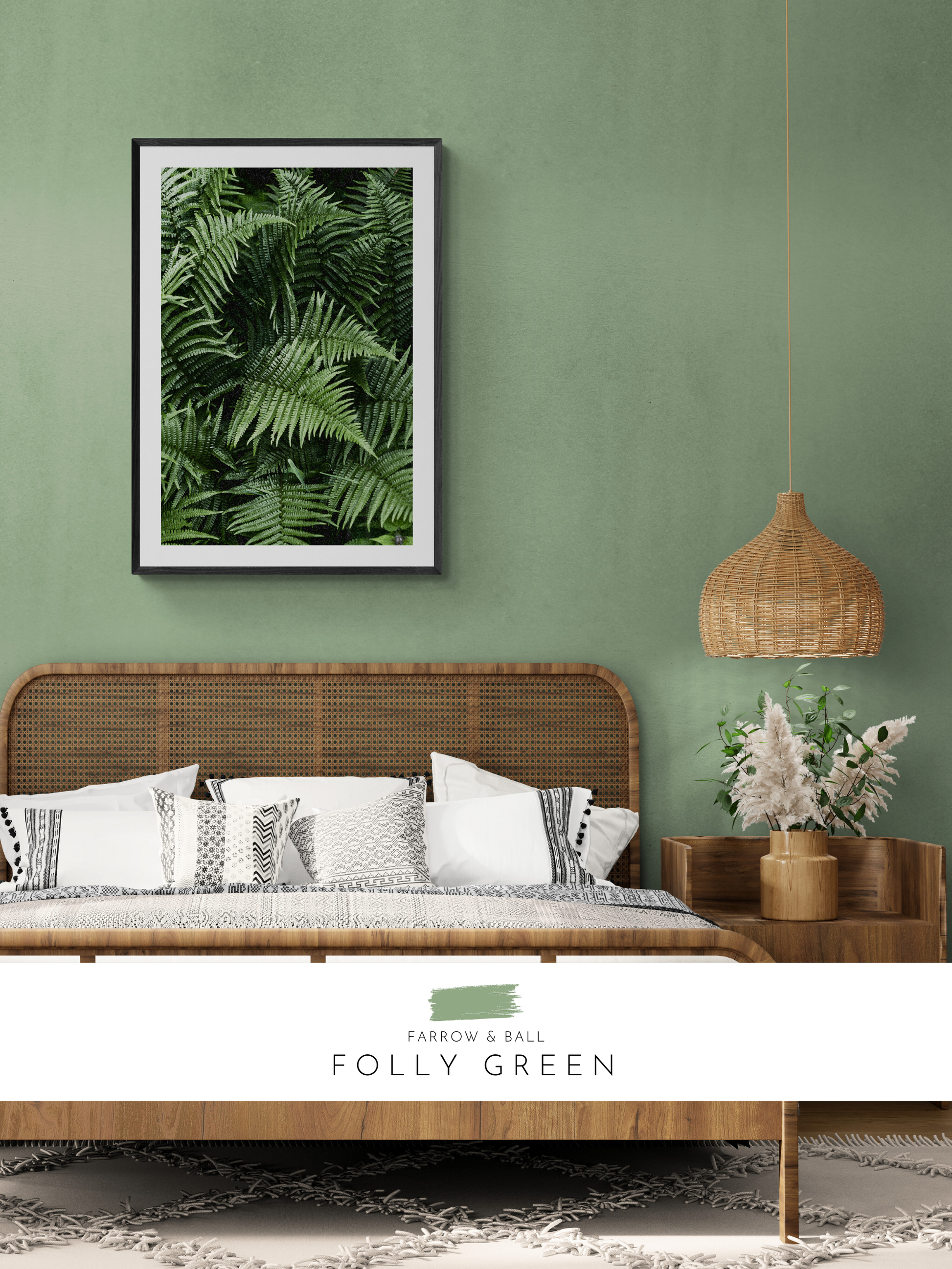 fern print, farrow and ball, green, botanical room, botanical, forest decor