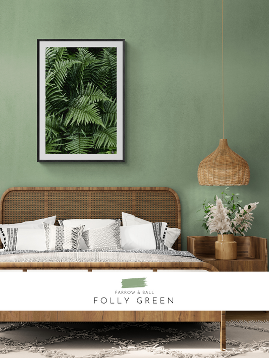 fern print, farrow and ball, green, botanical room, botanical, forest decor