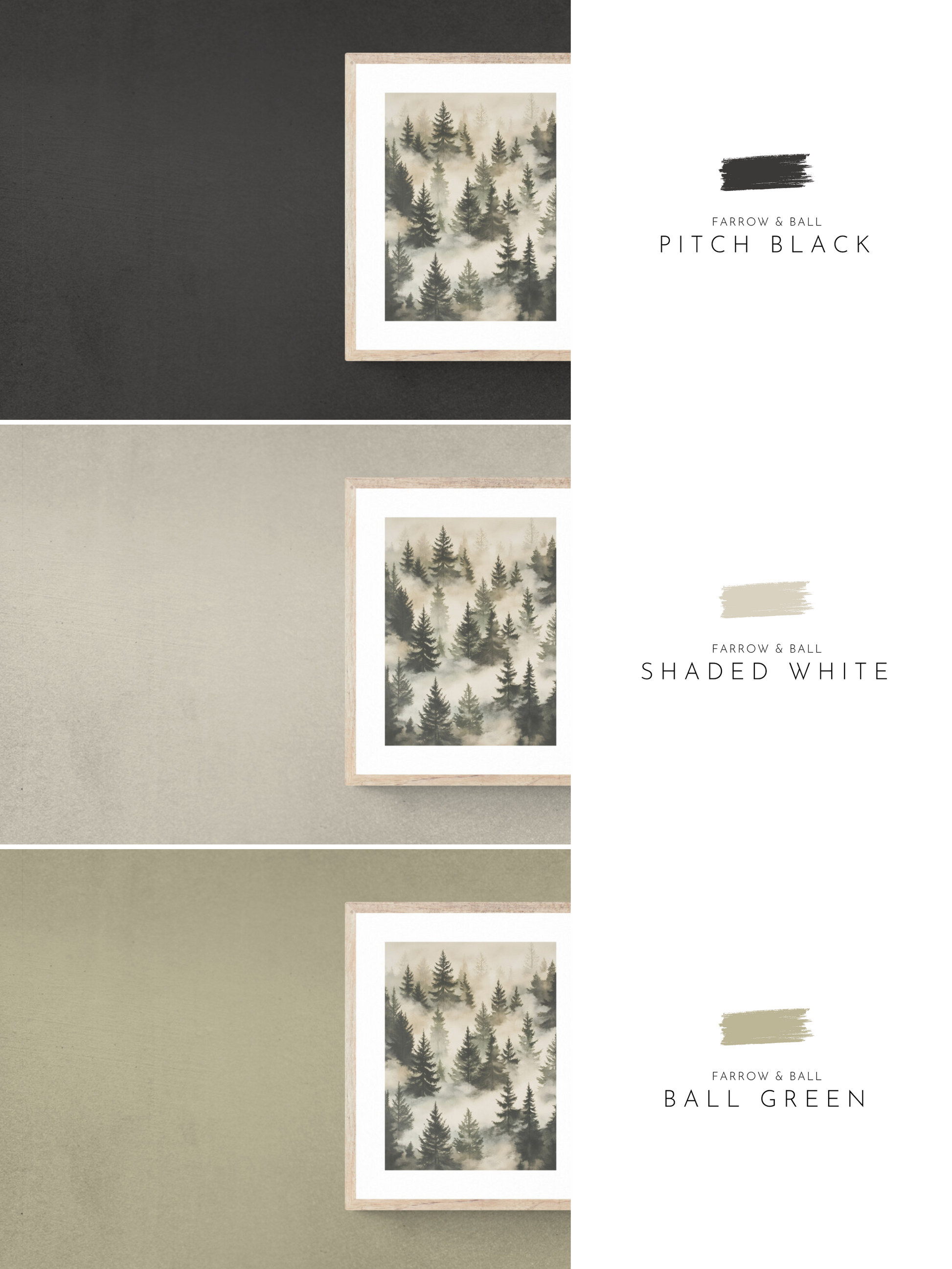 forest watercolour, green wall, beige wall, black wall, farrow & ball, 