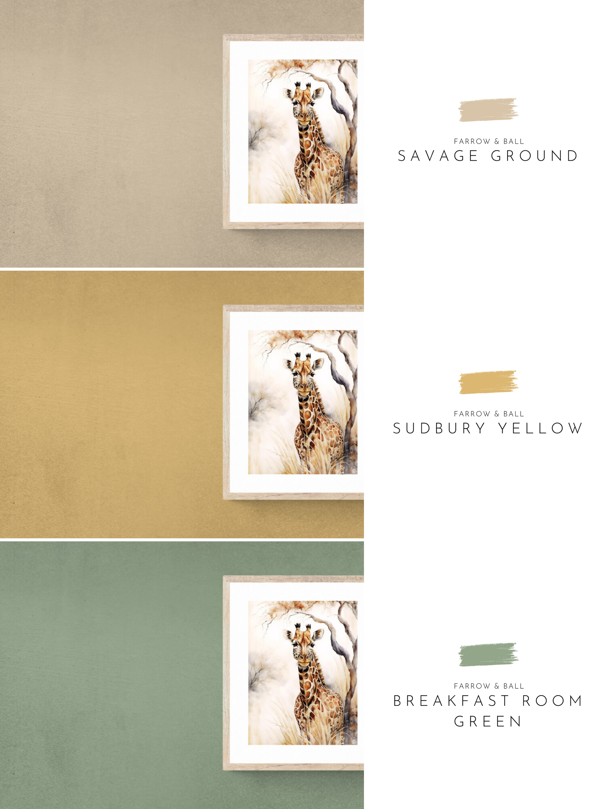 giraffe print, beige, yellow, green, farrow & ball,