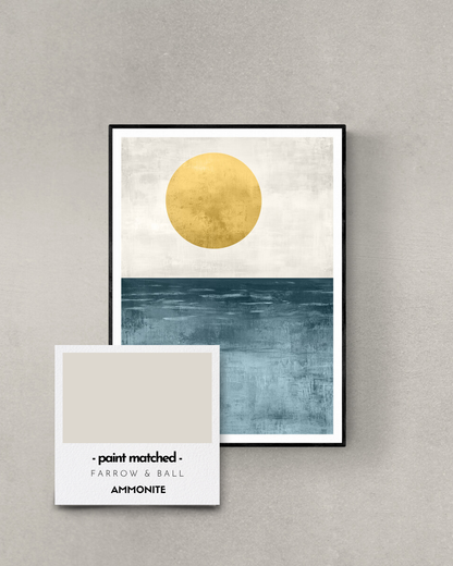 modern coastal wall art, calming ocean print, boho ocean, farrow and ball, paint matched prints, ammonite, cool neutrals