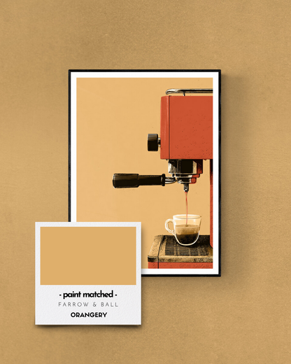 retro coffee poster, coffee print, vintage coffee, retro print, bold wall decor, colour matched, farrow and ball, yellows, orangery