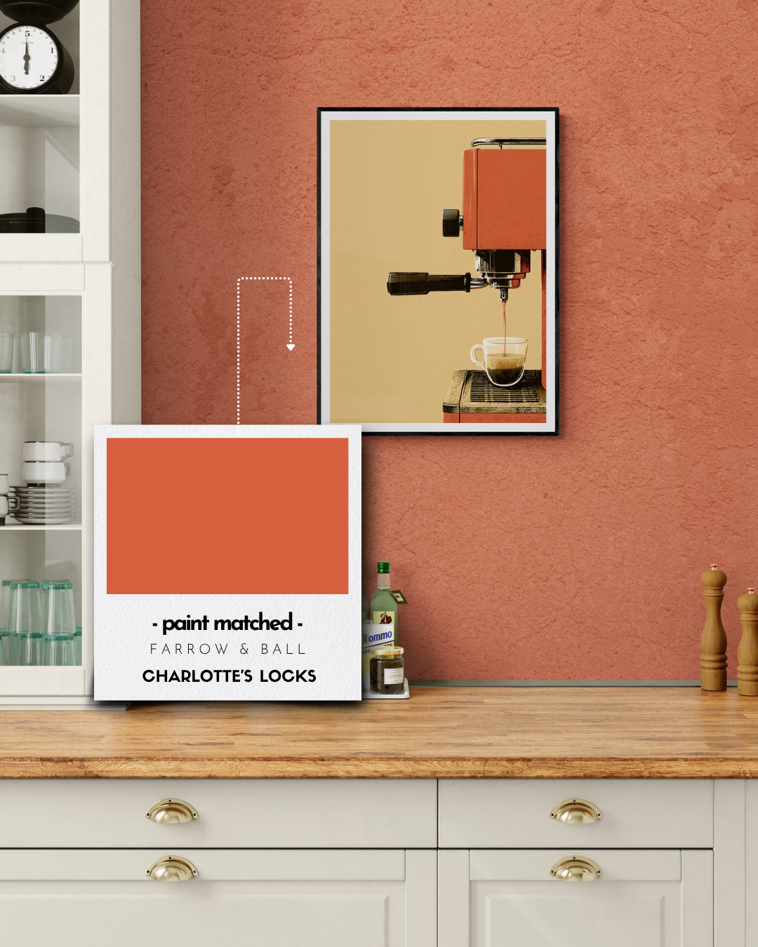 retro coffee poster, coffee print, vintage coffee, retro print, bold wall decor, colour matched, farrow and ball, red walls, charlottes locks walls