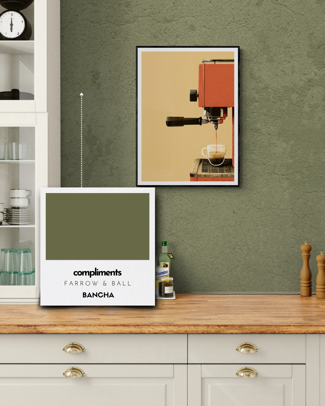retro coffee poster, coffee print, vintage coffee, retro print, bold wall decor, colour matched, farrow and ball, green matched prints