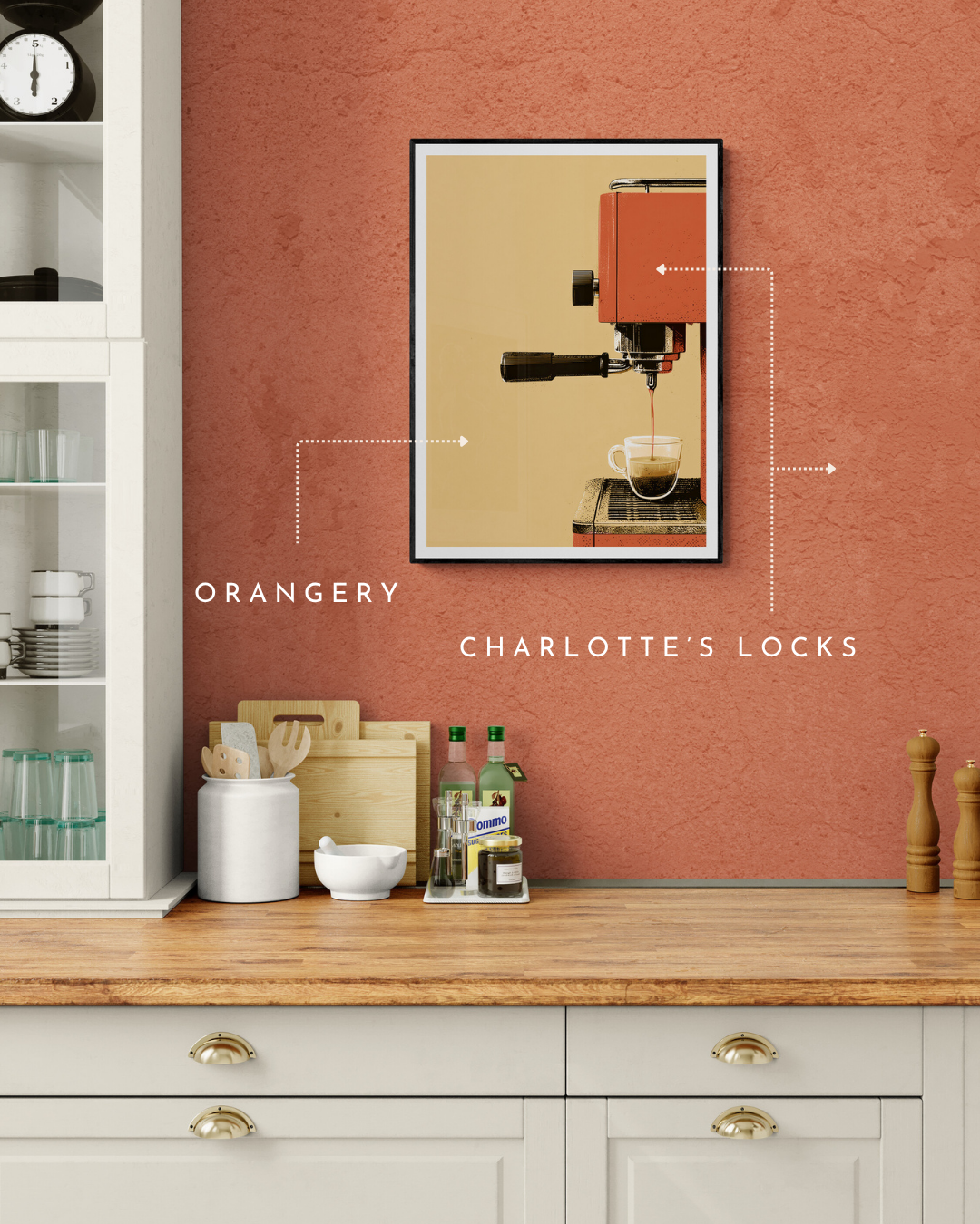 retro coffee poster, coffee print, vintage coffee, retro print, bold wall decor, colour matched, farrow and ball, red matched prints