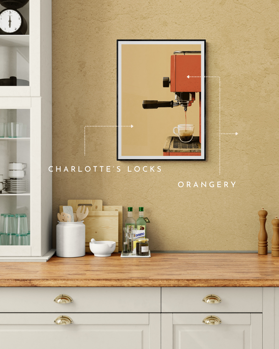 retro coffee poster, coffee print, vintage coffee, retro print, bold wall decor, colour matched, farrow and ball, yellow matched prints