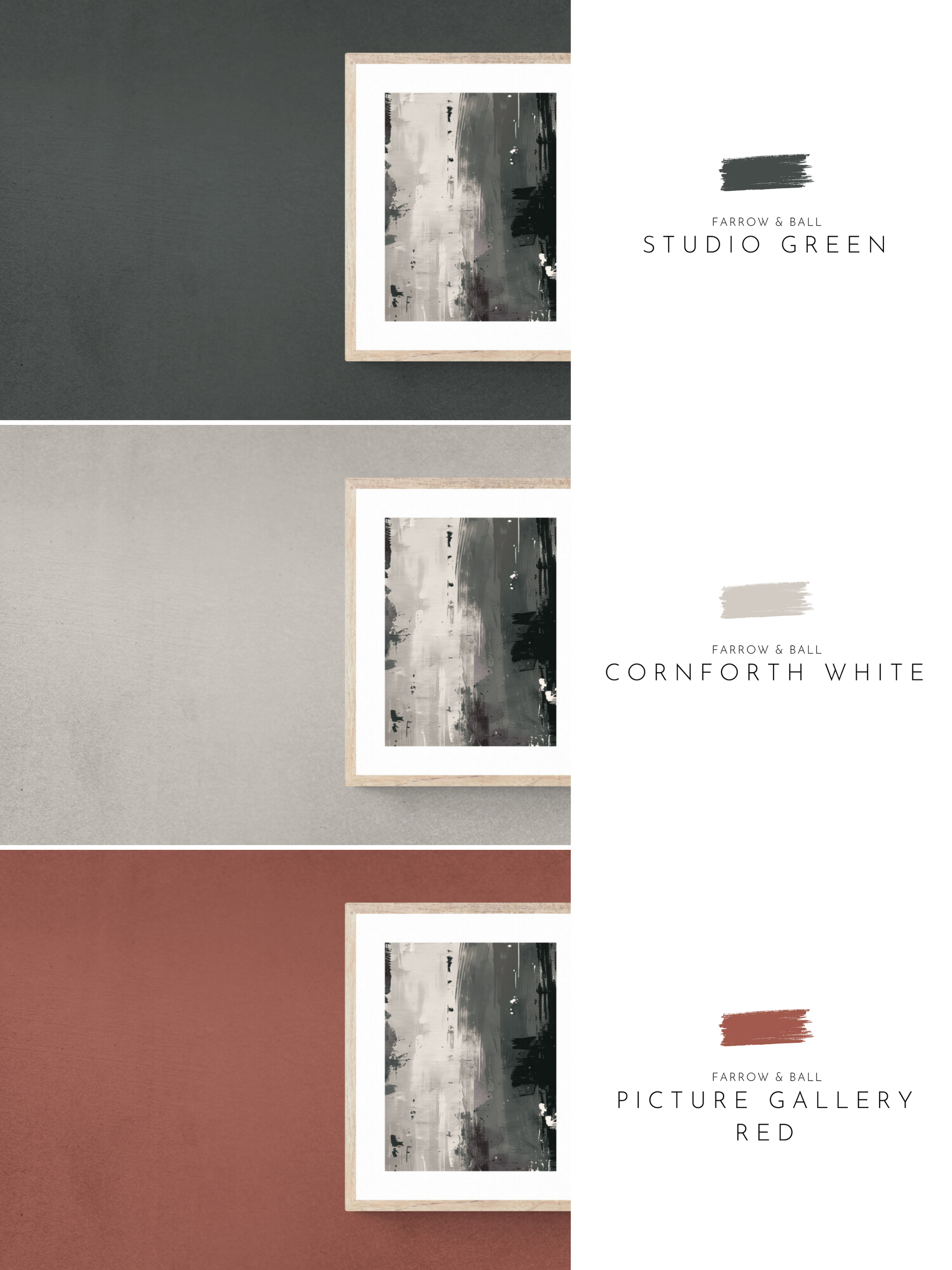 abstract print, wall colour, green walls, white walls, red walls, farrow & ball, 