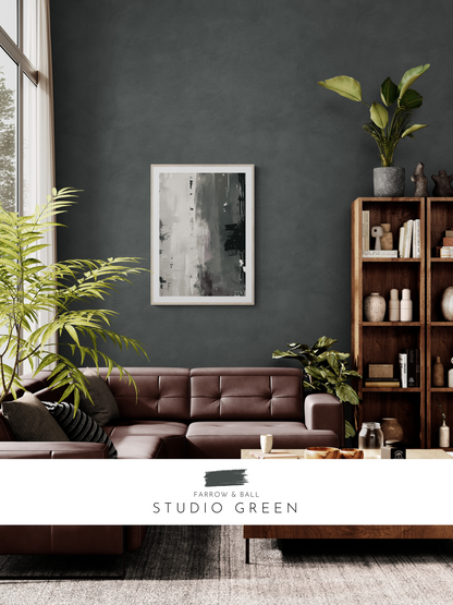abstract print, stylish lounge, modern lounge, moody walls, green lounge