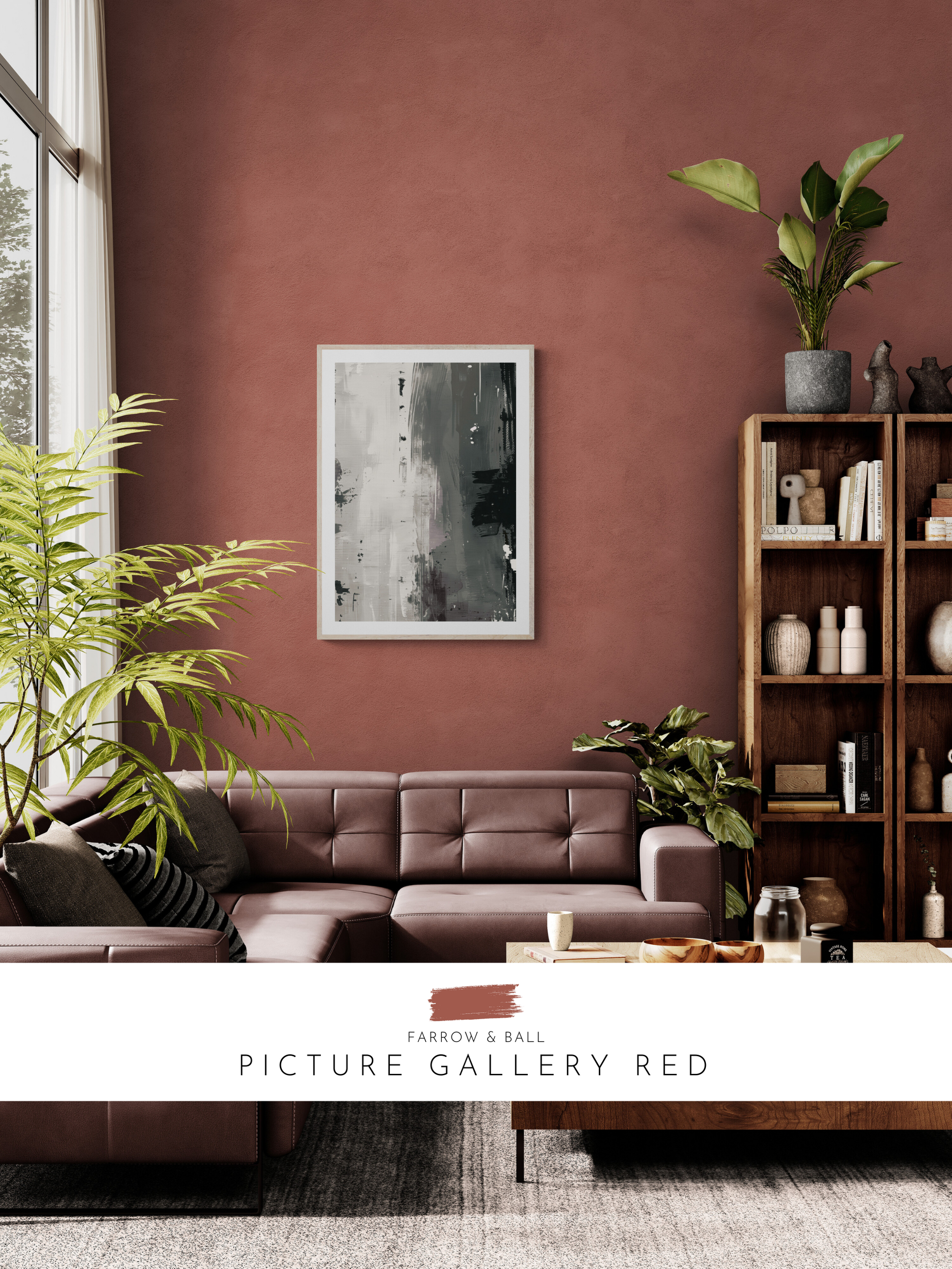 abstract print, stylish lounge, modern lounge, bold decor, daring decor, red walls