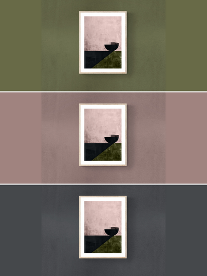 geometric abstract art, green walls, black walls, pink walls